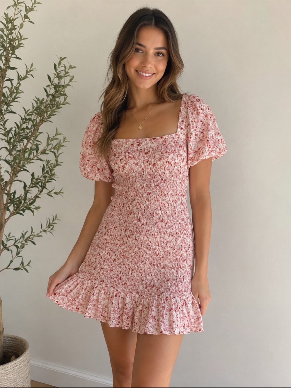 Anthropologie Another Love Pink Floral Smocked Mini Dress